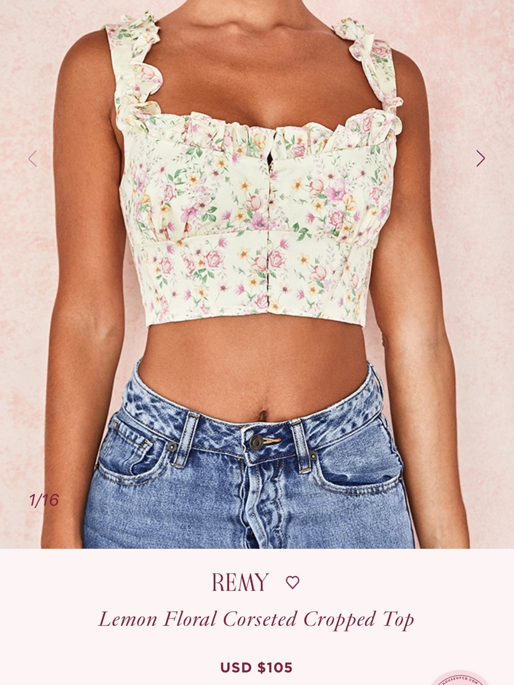 House of CB Remy Lemon Floral Ruffle Corset
Top with Pink & Green Print